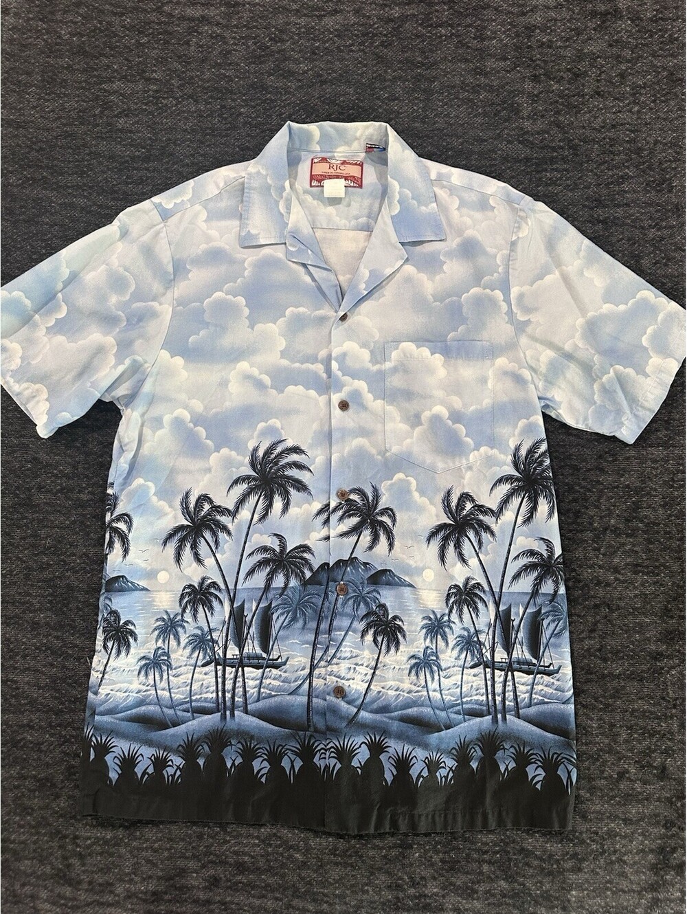 RJC Men's Hawaiian Shirt Aloha Blue, Button-Up, Made in Hawaii, Size Large
